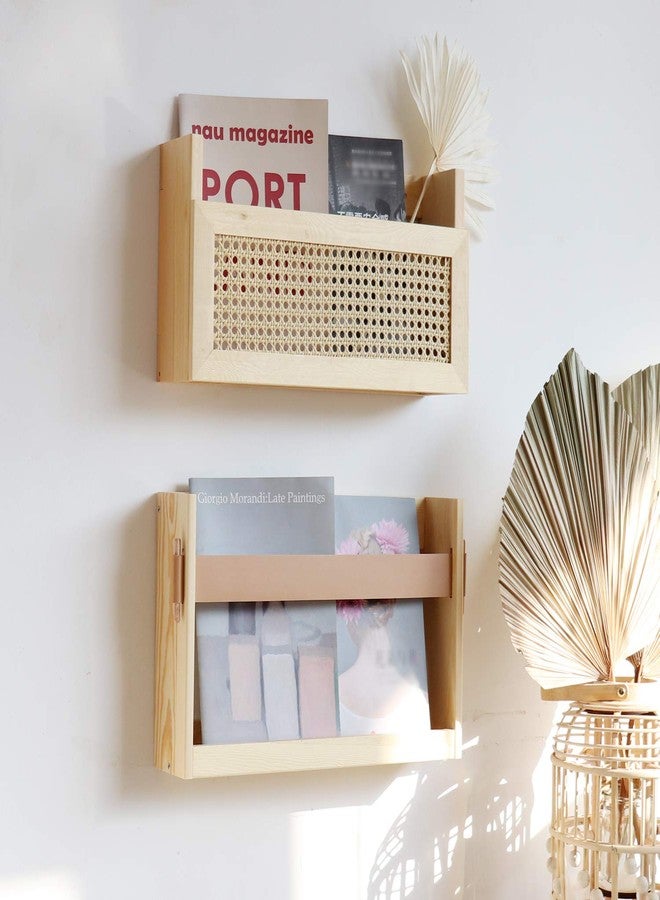FRIADE FIRADE Wood Magazine Wall Rack with PE Rattan Grid,Size 17.3" x 4" x 9.4",File Holder for Entryway,Living Room,Waiting Room,Kids’ Room,Office - Image 2